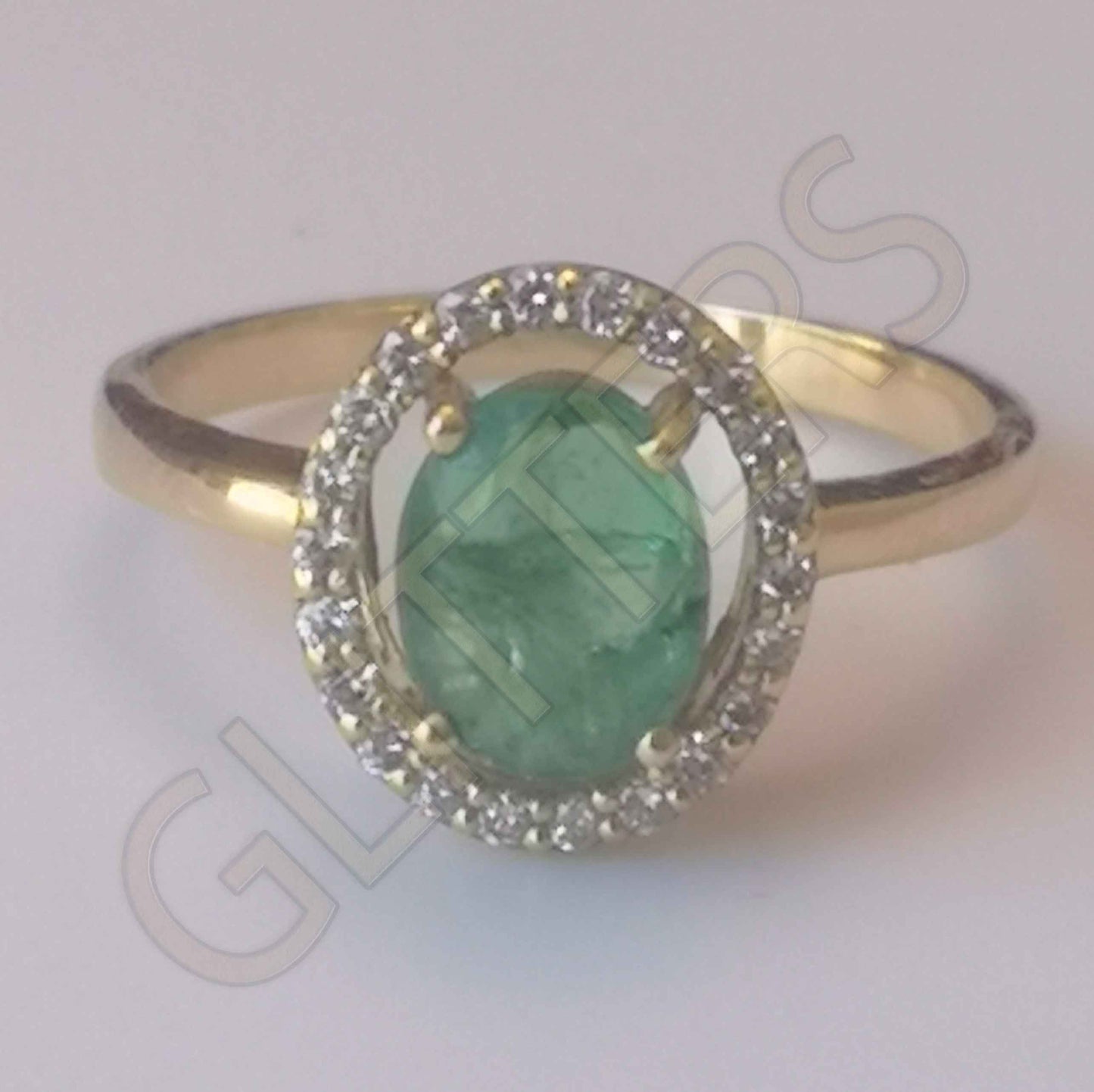 Certified 18KT Gold Solitaire Ring with treated natural emerald  Weight: 3.47 g